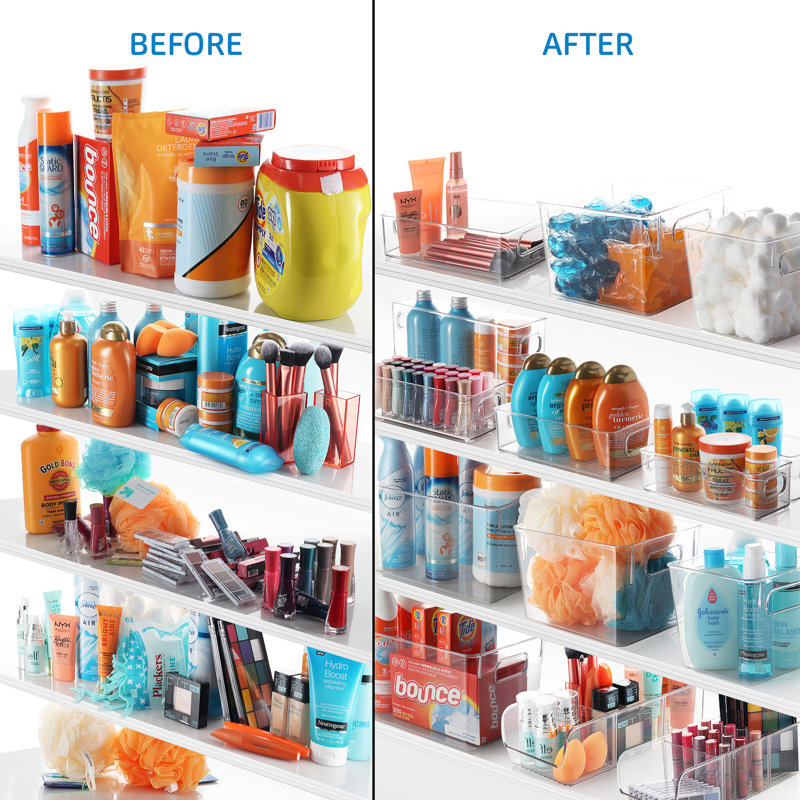 StorageBud Stackable Plastic with Handles Bathroom Storage Container